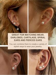 4 Pairs Flat Back Pearl Stud Earrings For Women Girls Stainless Steel Small Pearl Cartilage Earrings Hypoallergenic Pearl Screw Back Earrings For Sensitive Skin Helix Piercing Jewelry