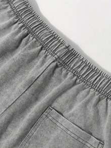 Men's Washed Retro Wax Printed Cotton T-Shirt 230g, 290g Washed Retro Shorts, Milan Italian Print Suitable For Summer Wear, Outdoor Sports, Casual Shorts T-Shirt Shorts Set - 深灰色 - 查看 5