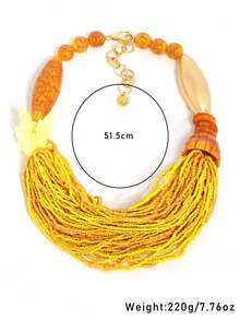 1 件波西米亚渐变多层串珠项链，海洋度假风格仿绿松石颈链