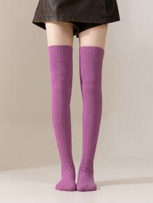 1 Paar Damen einfarbige Überknie-Socken, dicke, warme Wollmischung Strümpfe, minimalistische vielseitige Alltagsstrumpfhosen, kniehohe rutschfeste Beinwärmer, patriotisch/Unabhängigkeitstag elegante, atmungsaktive, weiche, kuschelige gestrickte Oberschenkel-Socken für Herbst/Winter - Verschiedenfarbig - Übersicht 12