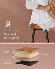 EKHO Collezione - Sgabelli Cucina, Set da 2 Sgabelli Alti da Bar, Sedie Cucina, Rivestimento con Cucitura, Altezza 76,2 cm, Sala da Pranzo, Facile da Marrone Caramello - Castano - Visualizzare 6