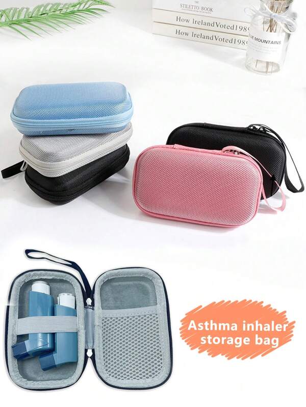 Sac de rangement de voyage pour inhalateur d'asthme, sac de rangement pour l'insuline mini Sac en maille de nylon multicolore Fermeture éclair de sécurité et sangle élastique Multifonction pour voyager et randonner Protection anti-rayures Conception compacte