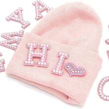 Miếng dán đính đá pha lê AB A-Z, thích hợp cho quần áo, nhãn dán đính đá ngọc trai, có thể may hoặc dán, nhãn dán tên tự làm. - Hồng - Xem 9