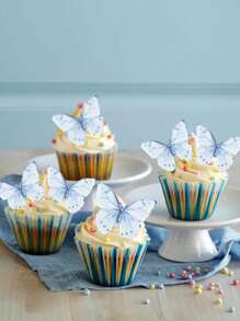 48 件可食用蝴蝶蛋糕装饰，威化纸蝴蝶纸杯蛋糕装饰，仙女生日快乐蛋糕装饰，适用于结婚纪念日、婴儿派对、生日派对装饰、春夏蛋糕装饰 - 藍色 - 查看 6