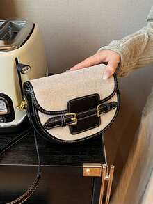 高品质马鞍包，复古缝线手提包，2025新款休闲百搭斜挎包 - 黑色 - 查看 5