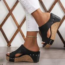 [Vintage Slippers]Elegant High-Quality Women's Slippers With Thick Soles And Wedge Heels, Featuring A Retro Style And Comfortable Design, Single-Foot Sandals. - 黑色 - 查看 2