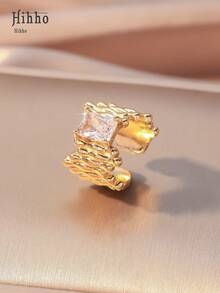 Hihho 1 pieza Pendientes tipo abrazadera de cobre con diseño retro y multicapa de circonita cúbica de moda para mujeres - Amarillo Oro - Ver 18