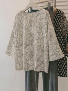 YUXIN Women Summer Loose Abstract Print Thin 3/4 Sleeve T-Shirt, Minimalist Pullover Casual Top