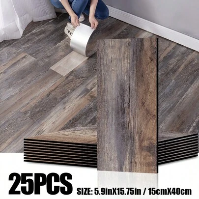 Cycleader 25 件奢华复古木纹地板贴纸，防水耐磨，可水洗，易于维护，15.75 英寸 * 5.9 英寸即剥即贴乙烯基木板，适用于家庭装修、宠物损坏修复、家居装饰木地板、易于安装、浴室地板装饰