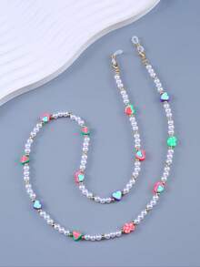 2pcs Women Cute Faux Pearl Beaded Soft Clay Mask Strap & Eyeglasses Chain (Random Colors) - Multicolor - View 9