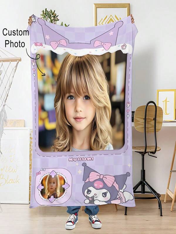 Sanrio 1pc Officially Licensed Sanrio Kuromi Theme Customizable Blanket, Soft & Skin-Friendly, Washable, Cute Custom Design, Unique & Personalized, Ideal Gift For Home, Friends, Suitable For Sofa, Bed, Tea Room, Bedroom, Living Room, Dining Room