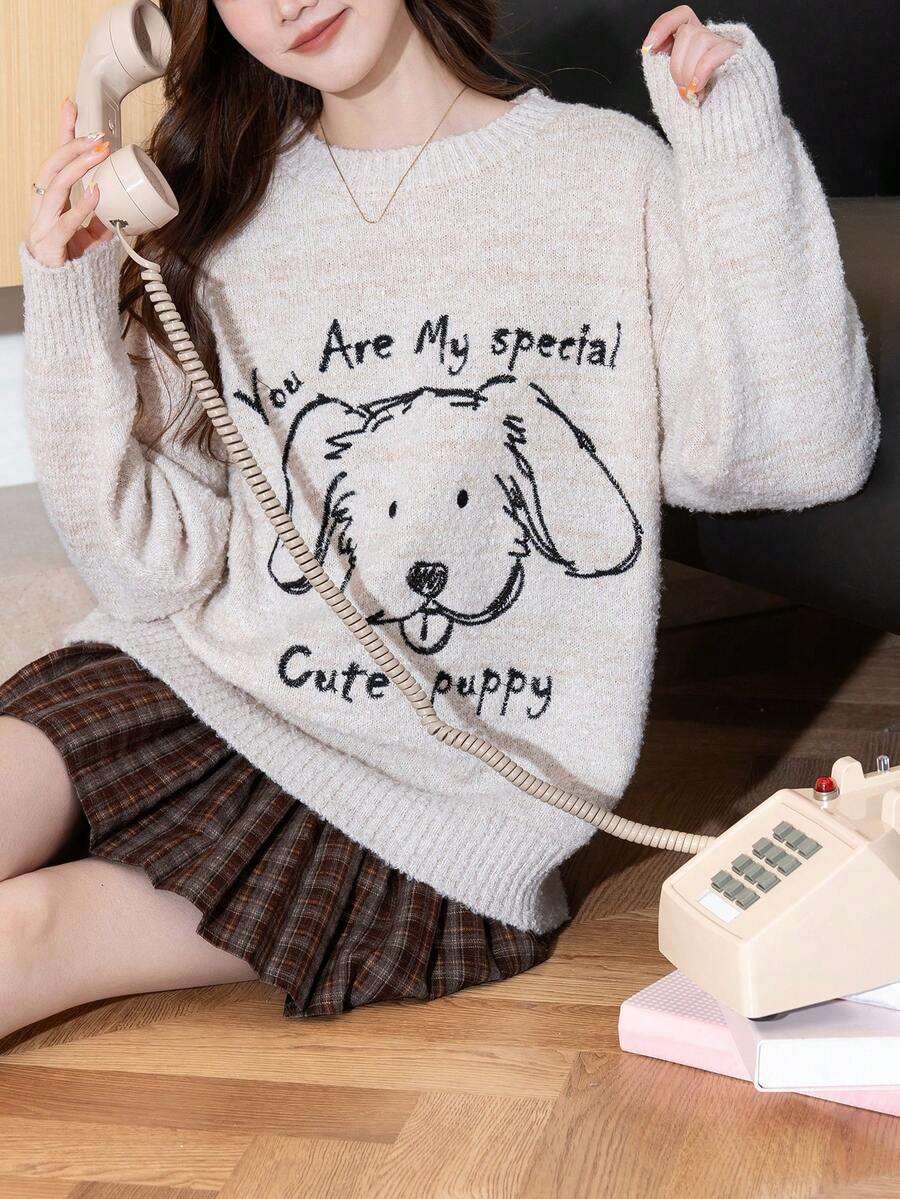 Alicedudu Women's Funny Animal Pattern Loose Fit Crew Neck Knit Sweater, Autumn/Winter