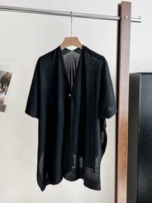 女士纯色针织轻薄披肩开衫，优雅透气，适合海滩穿着，办公、旅行、春夏秋冬皆宜。