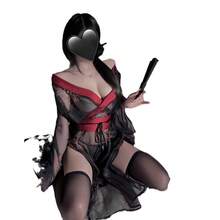 Graceful Retro Sexy Lightweight Mesh Nightdress Phantom Niche Print Kimono Women's Set - màu đen - Xem 5