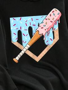 Tween Boy Cartoon Pattern Warm Sweatshirt - Black - View 4