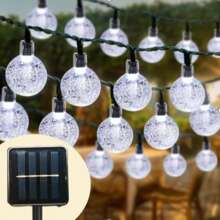 Luces de hadas con bola de cristal con energía solar | 8 modos de iluminación | Opciones de luz cálida, blanca, de colores y azul | Luces solares para exteriores IP65 con 20/50/100 LED para jardín, porche, patio, jardín de cerveza, boda, fiesta, Navidad y Halloween | Regalo perfecto para el hogar, la oficina, el dormitorio, el hotel, la fiesta, el restaurante, luces de hadas para exteriores