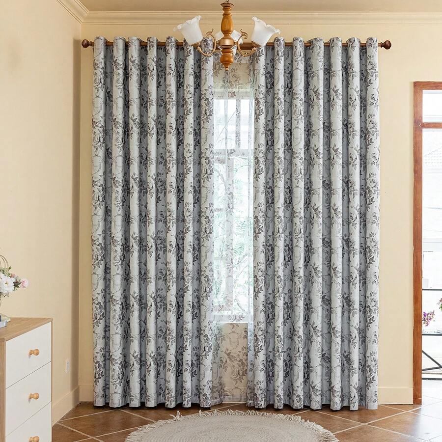 1pc Gray Rose Print Blackout Curtain, French Romantic Art, High-Definition Printing Technology, Fade-Resistant, Lightweight Polyester Fabric, Soft, Blackout Coating, Temperature Balancing, Privacy Protection, Suitable For All Seasons, European Medieval Style Home Decor For Bedroom, Living Room, Office, Dining Room, Valentine's Day, Anniversary Decoration Gift