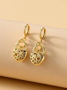 2pcs Minimalist Heart Lock Hoop Earrings, Fashion Jewelry
