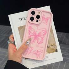 Pink Hand Painted Butterfly Phone Case Soft Frosted Full Packaging Suitable For Phone 16e/16/15/14/13/12/11/ProMax/Pro/Plus/XSMax/XS Phone Case