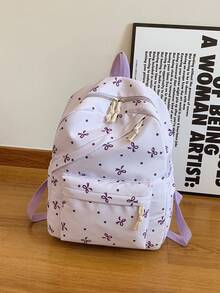 1 件开学蝴蝶结图案背包，大容量学生包，带笔记本电脑隔层书包，可调节肩带书包，休闲轻便旅行背包，非常适合女孩/青少年/学生/毕业生，适合日常使用、郊游、旅行、学校和开学