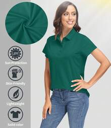 KEFITEVD Women's Polo Shirts UPF 50+ Sun Protection 4 Buttons Casual Work Quick Dry Short Sleeve Collared Golf Shirt - 翠綠色 - 查看 4
