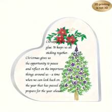 2D 平面，1 件心形亚克力桌面装饰，带有圣诞树设计、节日花环和冬青浆果 - 书桌、书架、客厅励志名言中心装饰 - 适合圣诞节、感恩节、复活节、斋月等多种节日装饰 - 节日家居和办公室装饰、圣诞节家居装饰、季节性装饰、精湛的工艺、装饰牌匾、礼物之选、2D 平面