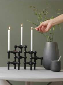 1-delige set metalen kaarsenhouders met moleculaire structuur, Scandinavische, retro en minimalistische driepotige kaarsenhouders, kerndecoratie voor de woonkamer, geometrische creatieve ornamenten, decoratie voor kaarsenhouders in huis, voor huisdecoratie