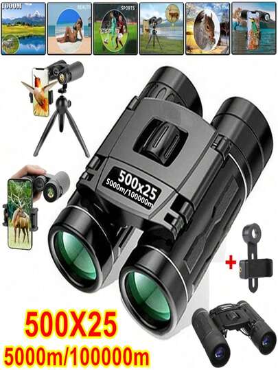 Binoculars Long Range Folding Mini Binoculars 500x25 Mini Binoculars, Mini Telescope BAK4 Prism, Waterproof