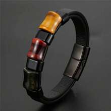 New Fashion Tiger's Eye Stone Chakra Jewelry Charm Stainless Steel Men's Leather Bracelet 100% Natural Stone Bracelet Wholesale