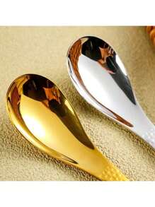 1件/2件/4件/6件/8件不锈钢锤纹勺子，加厚餐具勺，极具吸引力的甜点勺，厨房用具甜点勺，优雅的设计，适用于厨房，餐厅，酒店 - 金銀色 - 查看 4