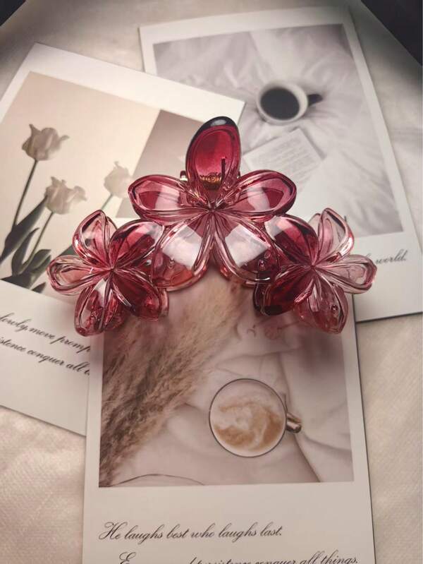 1pc Gradient Red Double-Sided Floral Hair Claw Clip, Minimalist Elegant Shark-Tooth Hair Accessory For Women