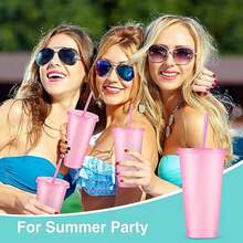 12 Pcs Reusable Glitter Cups With Lids And Straws 24 Oz Plastic Tumbler Iced Coffee Cup Travel Mug Party Cups For Smoothie Juice Birthday Sleepover Party Supplies For Girls(Light Pink) - 1 - Xem 6