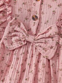 Baby Girl Floral Casual Cute Ruffle Jumpsuit With Bow, Long Sleeve, For Spring Autumn