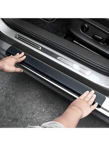 Easypie Selection 4pcs Car Threshold Protection Sticker Carbon Fiber Sticker Paper Car Door Scratch Scrape, Prevent Dirt Step The Pedal The Rear Box Protective Bar