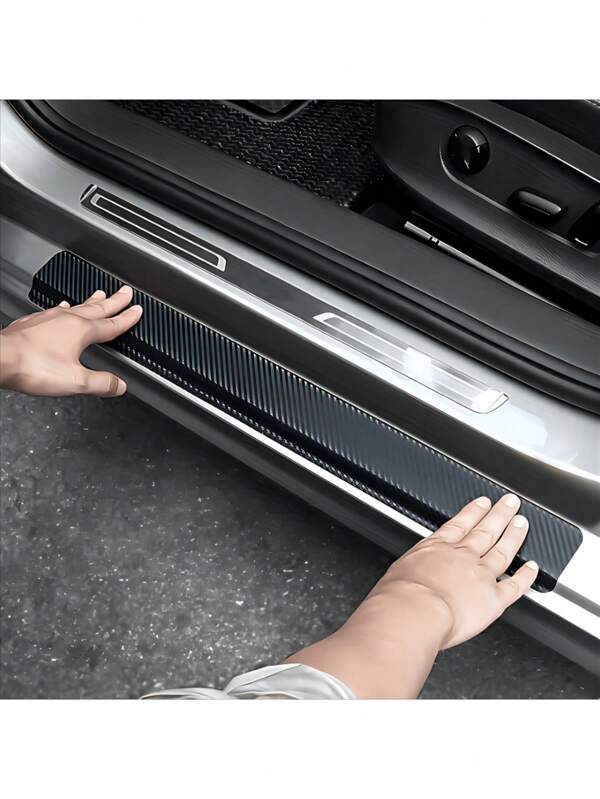Easypie Selection 4pcs Car Threshold Protection Sticker Carbon Fiber Sticker Paper Car Door Scratch Scrape, Prevent Dirt Step The Pedal The Rear Box Protective Bar