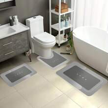3-Piece Super Absorbent Bathroom Mat Set - Non-Slip Machine Washable Rugs For Bath, Shower  Toilet, U-Shaped Contour, Rectangular Mats With HOME Design, Durable Microfiber Floor Covers, Fits Bathroom, Hotel, Dorm - Màu xám đen - Xem 1
