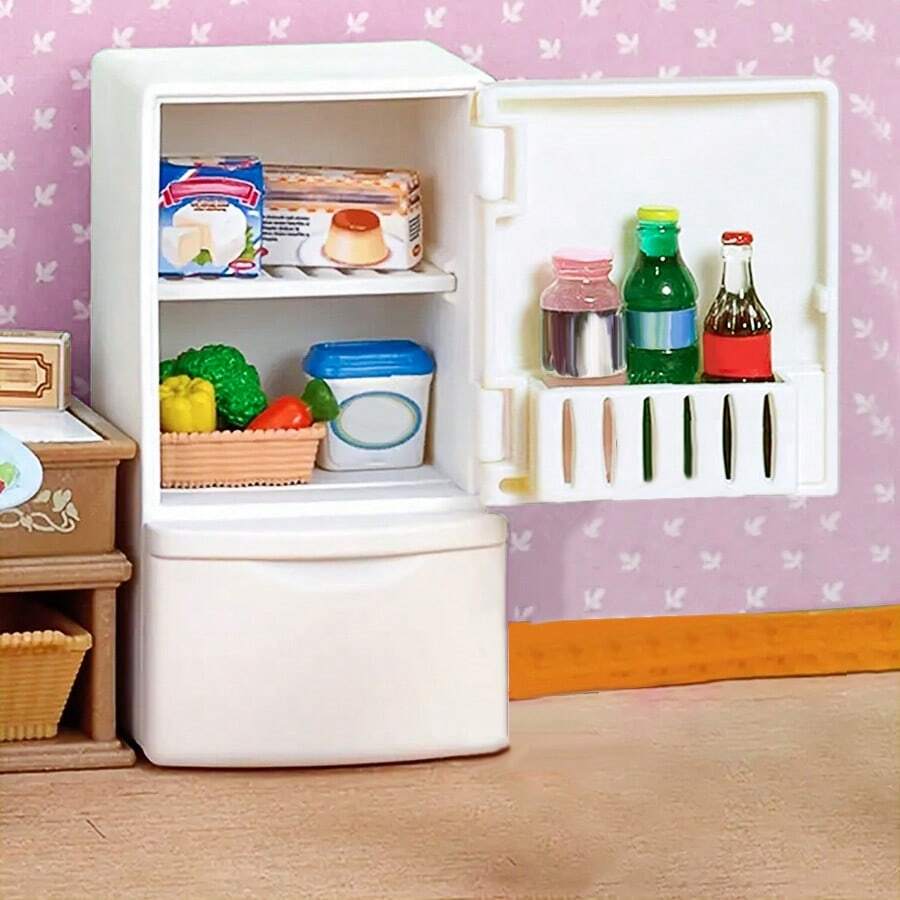 1pc Dollhouse Furniture Miniature Refrigerator: Single Door Fridge Model With Upper And Lower Compartments, 1/12 Scale Realistic Kitchen Appliance Toy Model For Living Room, Dining Room, Bedroom Decor - Multicolor - View 1