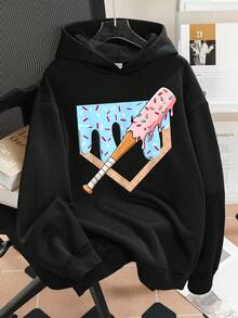 Tween Boy Cartoon Pattern Warm Sweatshirt - Black - View 1