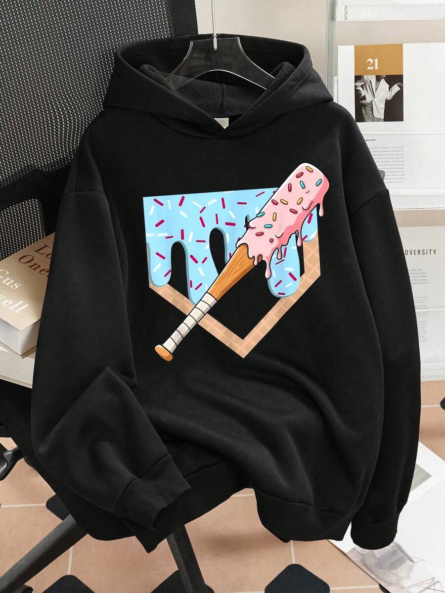 Tween Boy Cartoon Pattern Warm Sweatshirt - Black - View 1