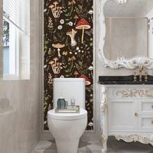 1 卷复古自粘壁纸，蘑菇、花卉和蝴蝶纹理，森林植物和动物风格，可撕可贴壁纸，内衬胶水，直贴，可拆卸和重复使用，易于安装，无残留，适用于浴室、卧室和墙面装饰翻新 - 彩色 - 查看 8