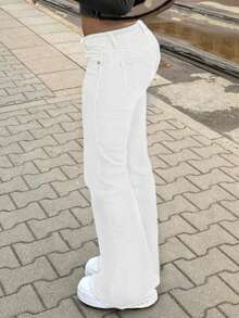 MYOURSA Low Rise Y2k Stretchy Bootcut Flare Leg Jeans,White - White - View 2
