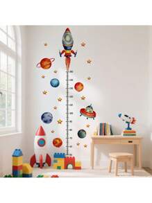 Space Height Chart Wall Decals - Interactive Planet Measuring Sticker With Rocket & Stars, Removable Nursery Height Decor For Kids 50-150cm Growth Tracker,Space Nursery Decor & Kids Room, Space Rocket Stickers, Planet Measuring Decals, Kids Growth Chart Wall , Educational Space Decor