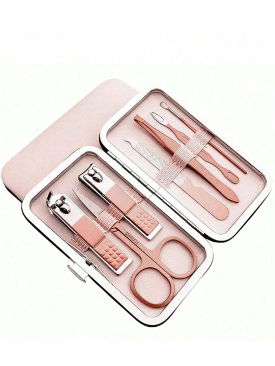 1 Juego de Kit de Cuidado de Uñas de 8 en 1 que incluye cortaúñas, herramientas de arreglo y pedicura, juego de cuidado personal con estuche de viaje, gran regalo para hombres, mujeres, familia y amigos