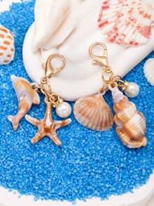 1/2个海洋主题钥匙扣，饰有贝壳、海螺、海星、海豚和珍珠。适合作为户外海滩派对、返校活动以及送给男朋友或女朋友的礼物。汽车配件，可爱哥特风，Y2K风格