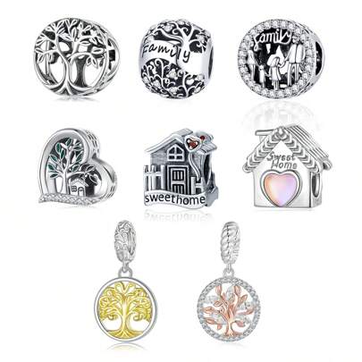 bamoer 1 pezzo Ciondolo in argento sterling 925 a forma di albero della vita con famiglia casa, perle per braccialetti fai da te, accessori di gioielleria per donna