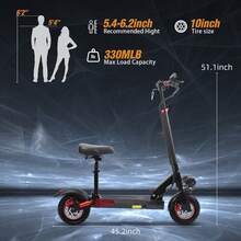 Mankeel High-Speed 45 Km/H Electric Scooter With Seat, 800W Rear Drive Motor, 48V 15Ah Battery For 55KM Range, 10" Inflatable Tires, Dual Shock Absorption - Black - View 6