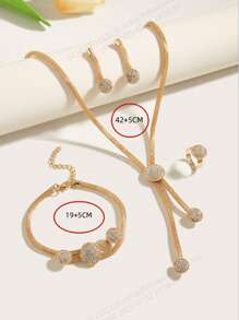5-teiliges Schmuckset im Universitätsabschluss-Stil, Mesh-Kette mit Strass, Halskette, Armband, Ring, Ohrringe für Lässig Party Damen