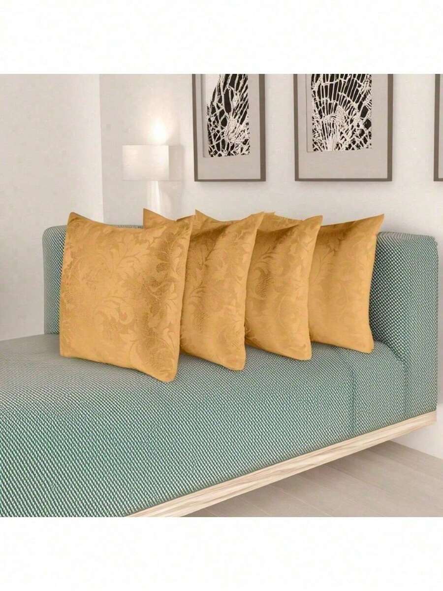 Kit Of 4 Decorative Cushion Covers With Jacquard Zipper - Gold - View 1