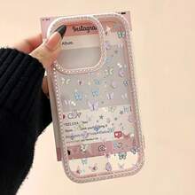 Caja del teléfono 1PC Decoración de lujo de doble cara 16 15 14 13 12 11 Plus Pro Anti Drop Todo incluido Teléfono protector, Pantalla completa colorida Cubierta protectora transparente simple, incrustaciones de moda de doble cara - Rosa Pálido - Ver 1