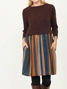 Boho Retro Gingham Red Blue Yellow Square Neck Sleeveless Ruffle Dress - Brown B - View 2